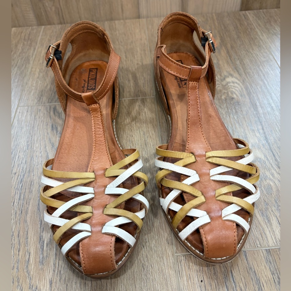 Pikolinos TALAVERA W3D-0665C1 Brandy size 40 Mustard Cognac Cream Strappy Buckle - Picture 2 of 7
